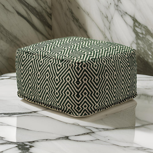 Ashley Fena 23" Ottoman Pouf, Handwoven, Zipper Cover, Black White