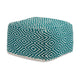 Ashley Sena 24" Ottoman Pouf, Handwoven Pattern, Zipper, Teal Ivory