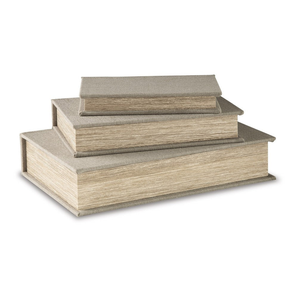 Ashley Jolly Decorative Storage Book Box Set of 3, Beige Linen
