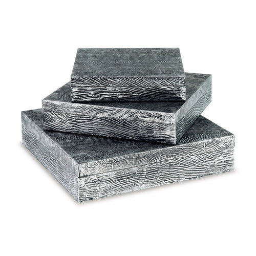 Ashley Lida Decorative Storage Box Set of 3, Wood Pewter Gray Metal