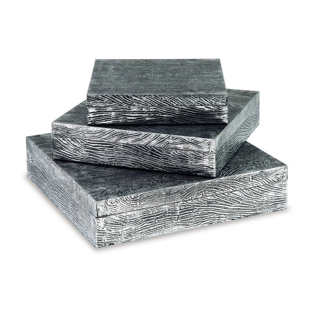 Ashley Lida Decorative Storage Box Set of 3, Wood Pewter Gray Metal