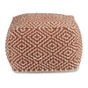 Sena 22 Inch Ottoman Pouf, Handwoven Pattern, Zipper Cotton Cover Red White By Casagear Home