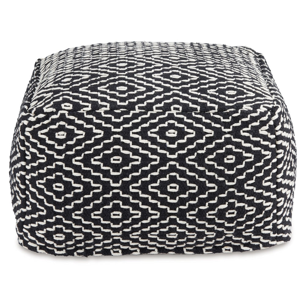 Sena 22 Inch Ottoman Pouf, Handwoven Pattern, Cotton Cover, Black White By Casagear Home