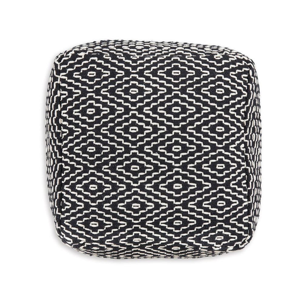 Sena 22 Inch Ottoman Pouf, Handwoven Pattern, Cotton Cover, Black White By Casagear Home