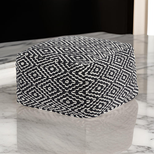 Ashley Sena 22" Ottoman Pouf, Handwoven Pattern, Black White