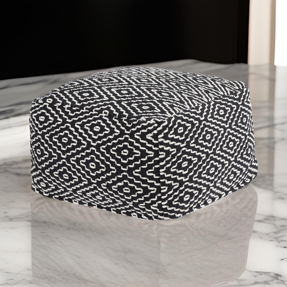 Ashley Sena 22" Ottoman Pouf, Handwoven Pattern, Black White