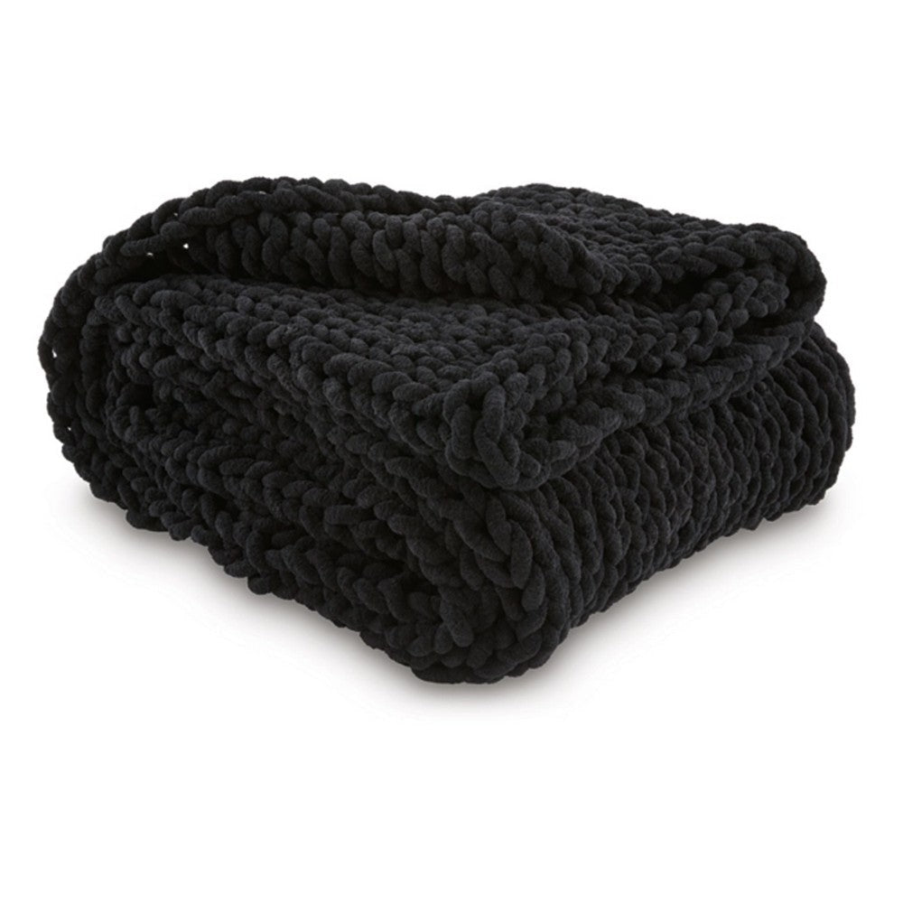 Deon Throw Blanket Set of 3 | Hand Knitted Chenille | Black