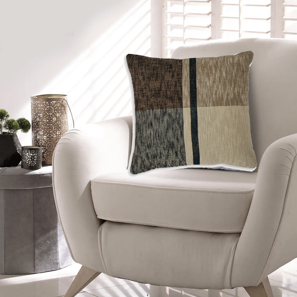 Ashley Tena 20" Accent Pillow Set of 4, Plaid Pattern Black Tan