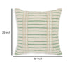 Tony 20 Inch Throw Pillow Set of 4, Striped Design, White and Green Cotton By Casagear Home