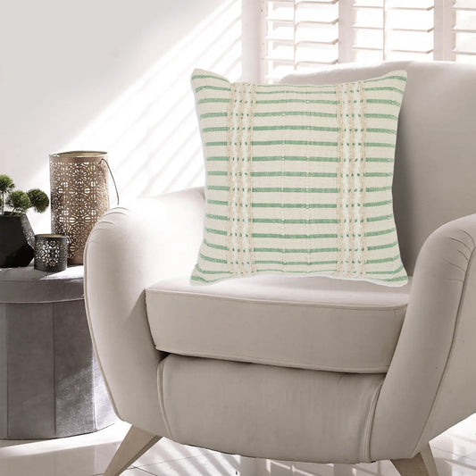 Ashley Tony 20" Throw Pillow Set of 4, Striped Tan, Green and White