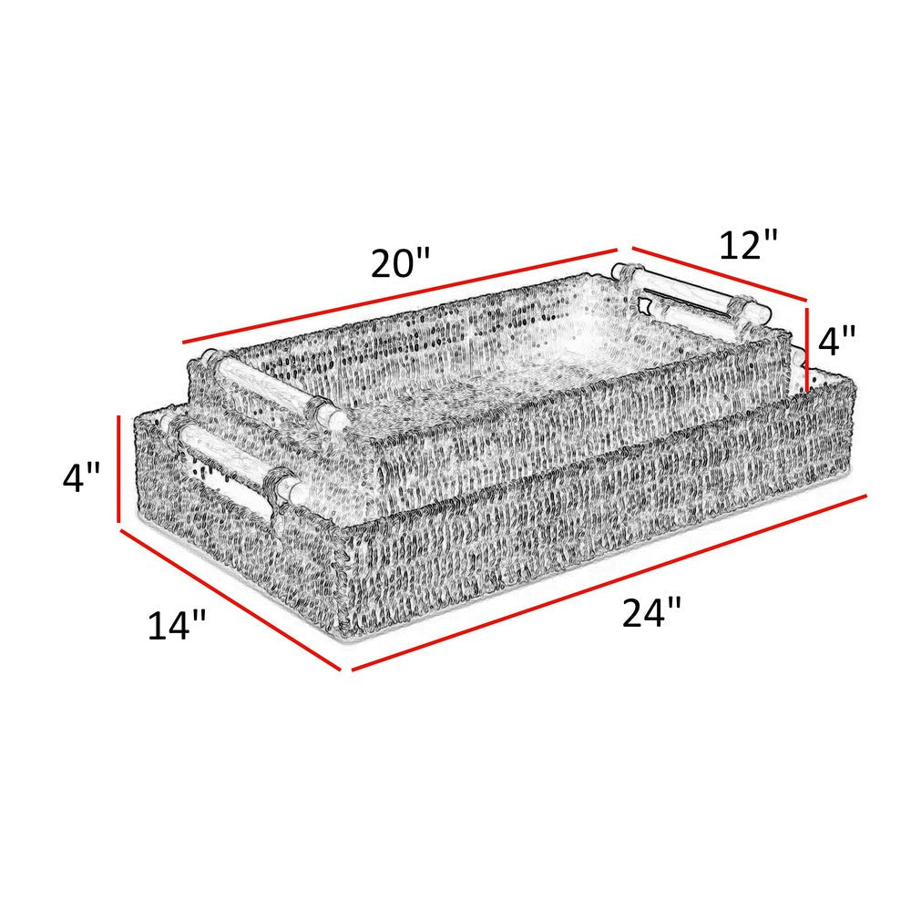 Lima Decorative Nesting Tray Set of 2 Cutout Handles Brown Seagrass Woven By Casagear Home BM318628
