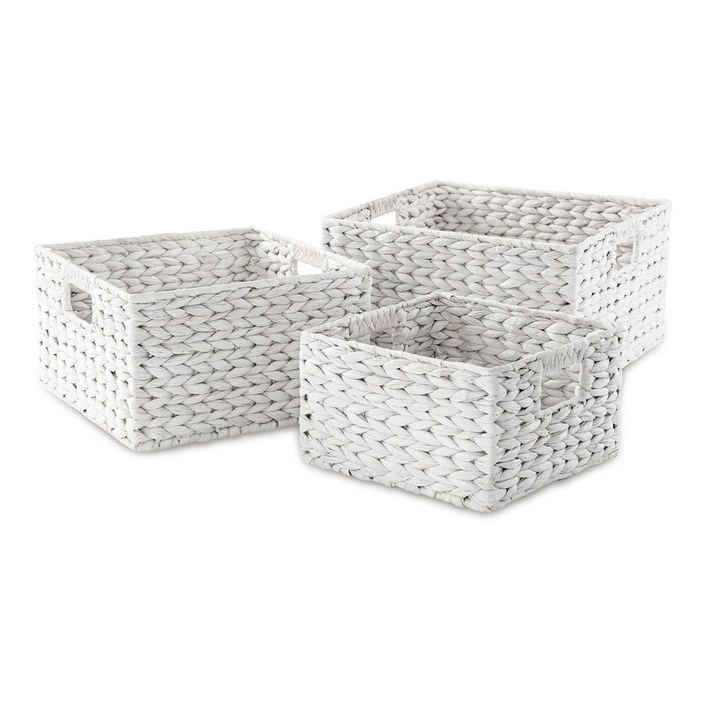 Lia Nesting Basket Set of 3 Water Hyacinth Woven Farmhouse White By Casagear Home BM318631