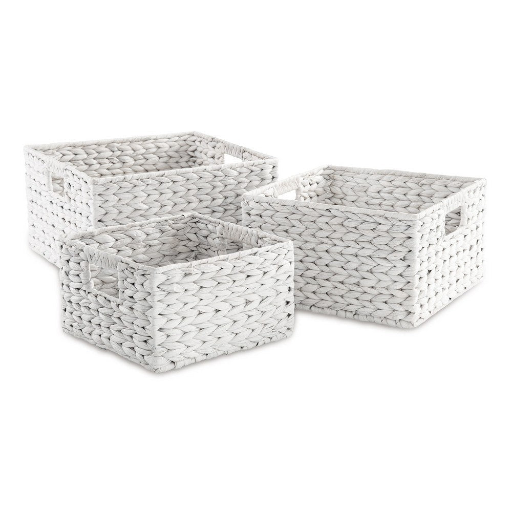 Lia Nesting Basket Set of 3, Water Hyacinth Woven, Farmhouse White By Casagear Home