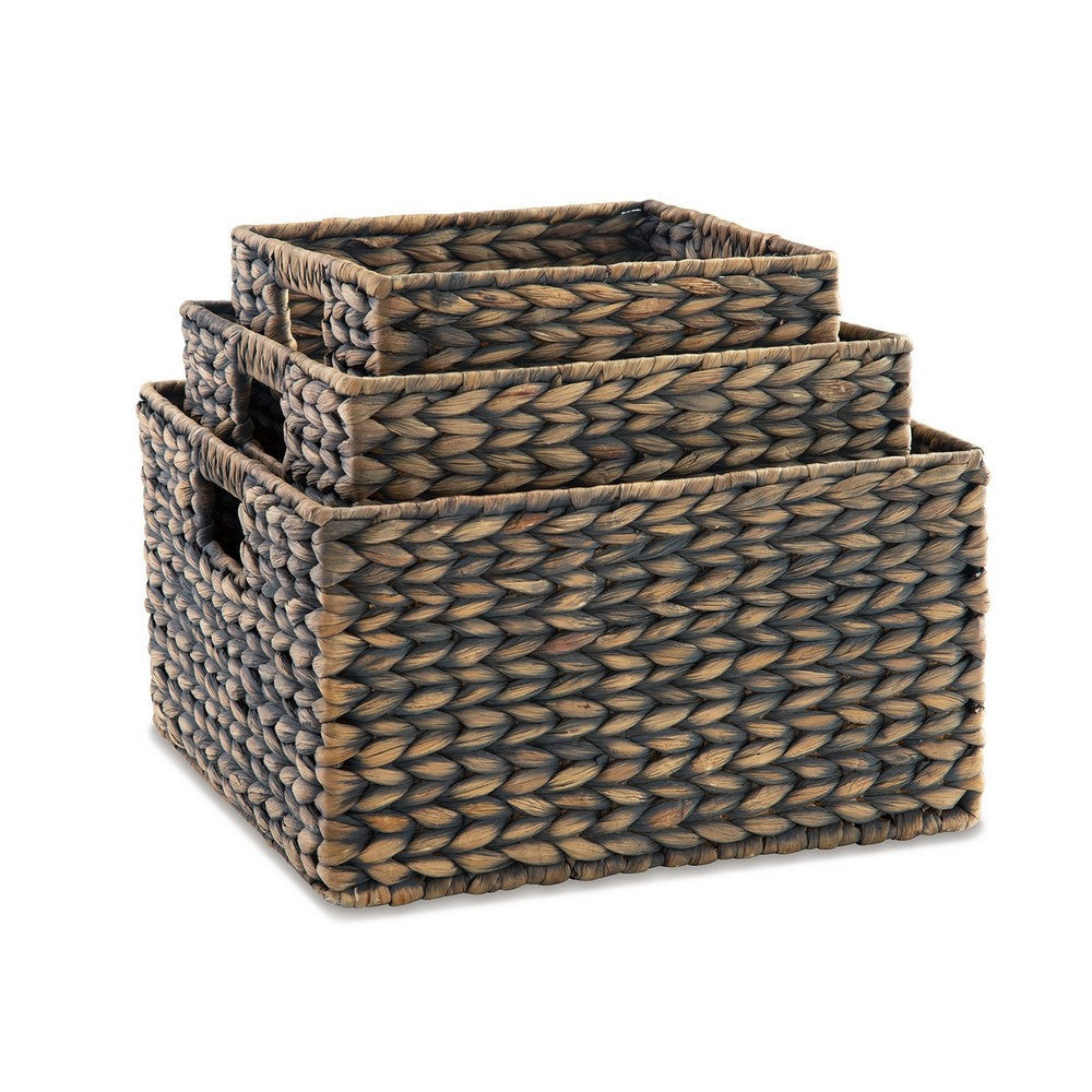 Lia Nesting Basket Set of 3 Water Hyacinth Woven Farmhouse Gray By Casagear Home BM318632