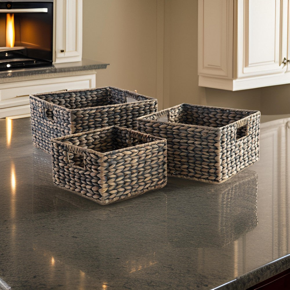 Lia Nesting Basket Set of 3 Water Hyacinth Woven Farmhouse Gray By Casagear Home BM318632