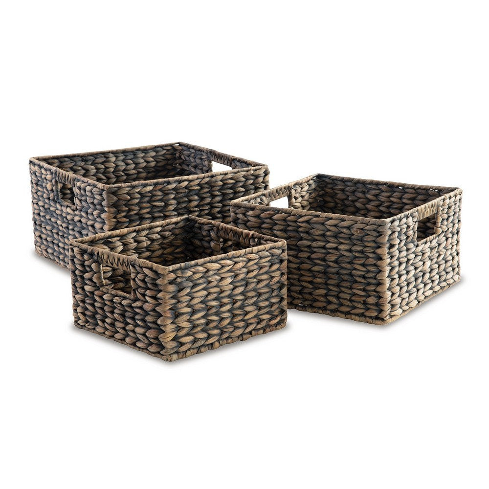 Lia Nesting Basket Set of 3, Water Hyacinth Woven, Farmhouse Gray By Casagear Home