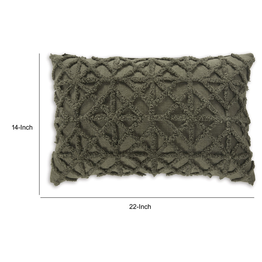 Lumbar Pillow Set of 4 14 x 22 Soft Cotton Diamond Tufted Gray Green By Casagear Home BM318634
