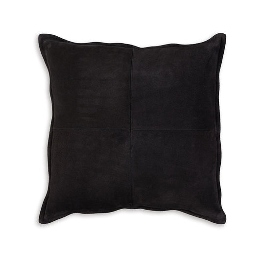 Throw Pillow Set of 4, 20 Inch, Black Patchwork Faux Leather, Straight Edge By Casagear Home