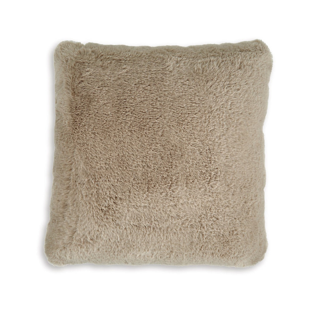 Ashley Difi Throw Pillow Set of 4, 20", Faux Rabbit Fur, Taupe