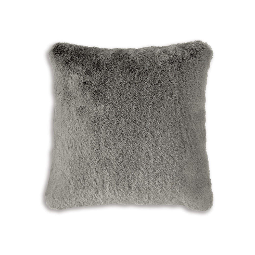 Difi Throw Pillow Set of 4, 20 Inch, Faux Rabbit Fur Face, Gray Polyester By Casagear Home