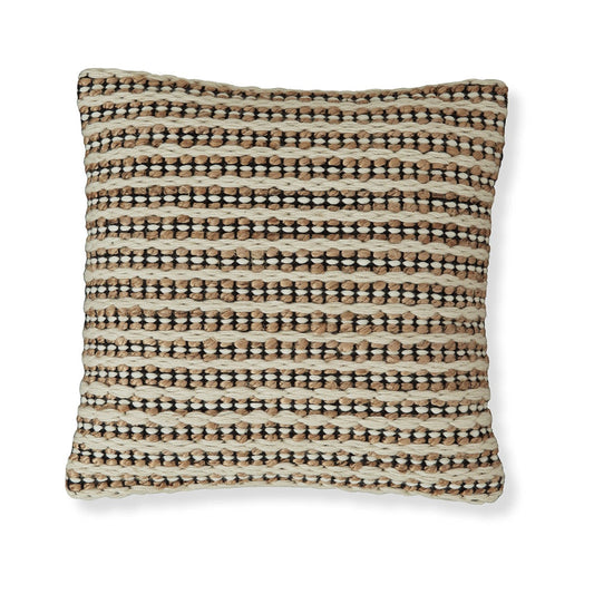 Throw Pillow Set of 4, 20 Inch, Cotton, Woven Striped Design, Beige, Black By Casagear Home