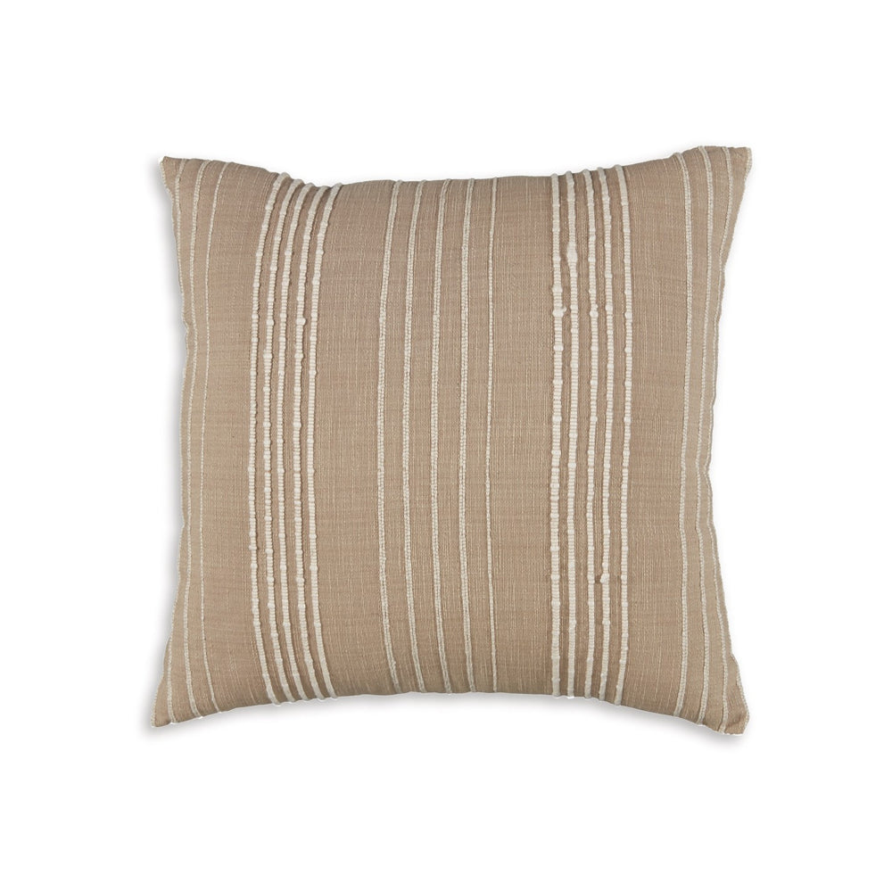 Throw Pillow Set of 4, 20 Inch Square, Cotton, White Stripes, Brown By Casagear Home
