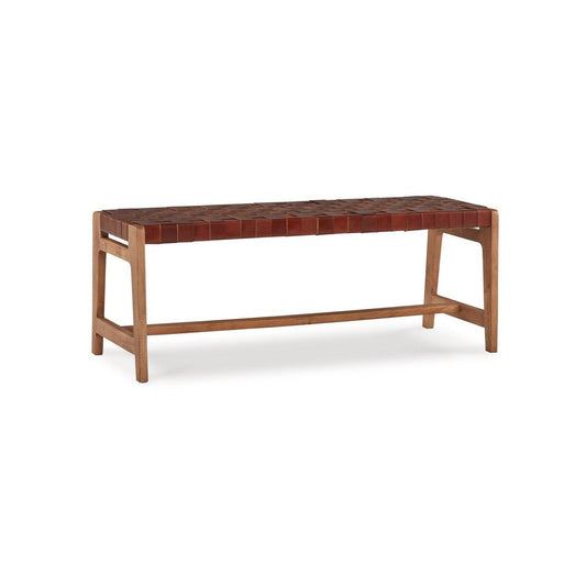 Ashley Accent Bench, 48", Basket Weave Brown Faux Leather, Wood