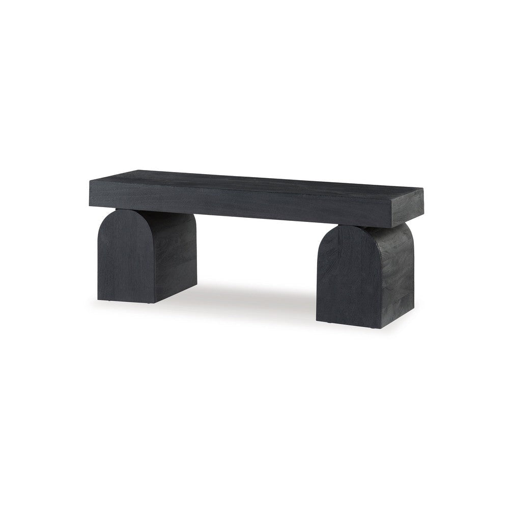 Accent Bench 50 Inch Oversized Sandblasted Effect Black Solid Wood By Casagear Home BM318655