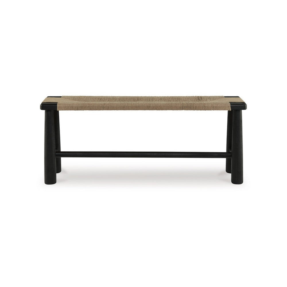 Accent Bench 48 Inch Handwoven Natural Brown Jute Black Solid Wood By Casagear Home BM318656