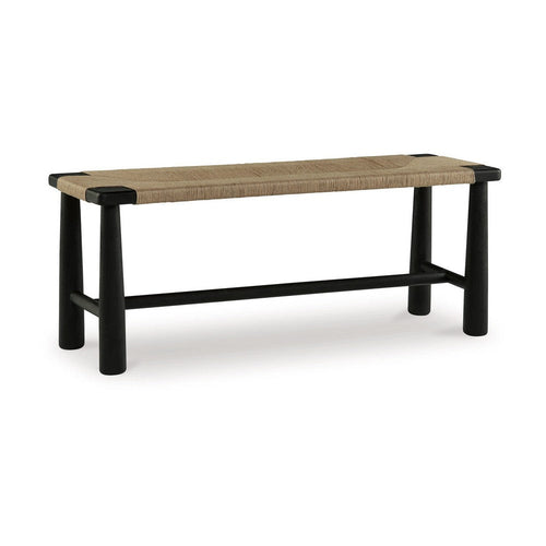 Ashley Accent Bench, 48", Handwoven Natural Jute, Black Solid Wood