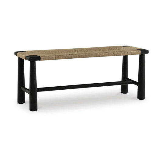Ashley Accent Bench, 48", Handwoven Natural Jute, Black Solid Wood