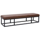 Accent Bench, 71 Inch, Black Metal, Brown Genuine Leather Cushioned Seat By Casagear Home