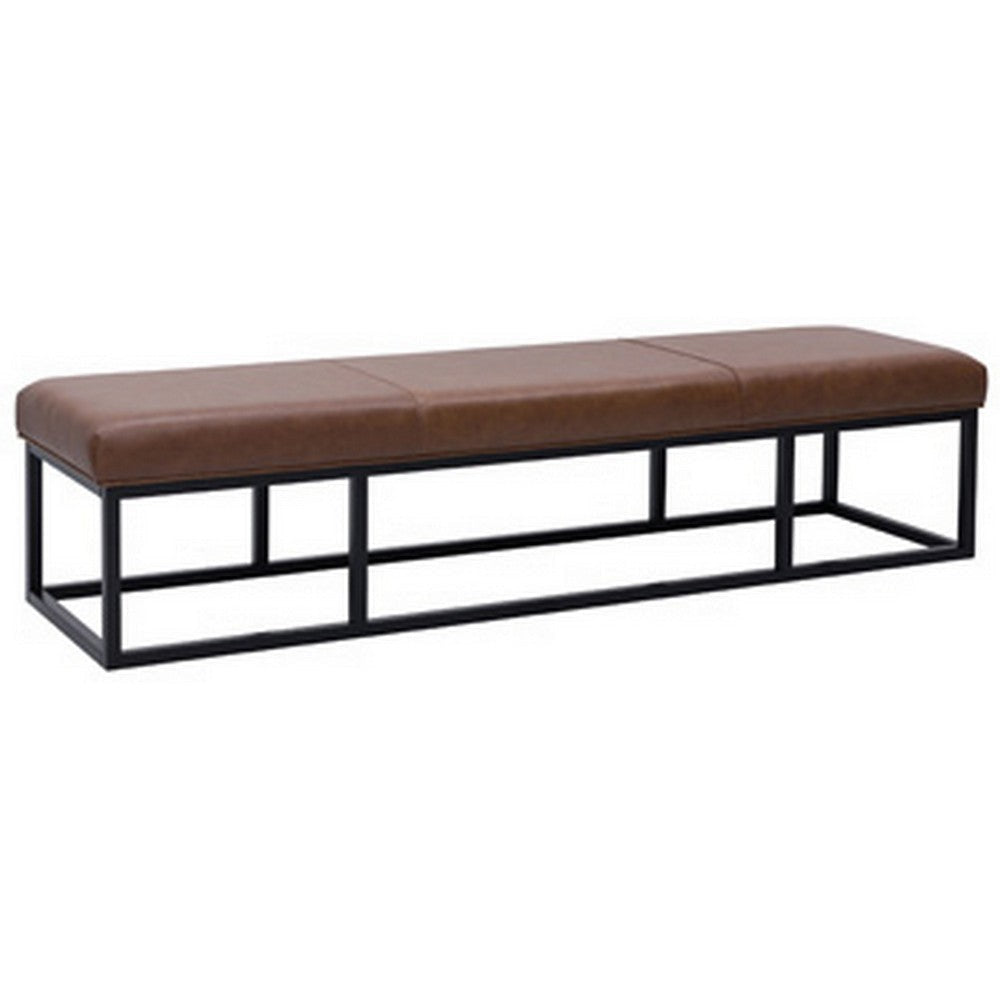 Ashley Accent Bench, 71", Black Metal, Brown Genuine Leather