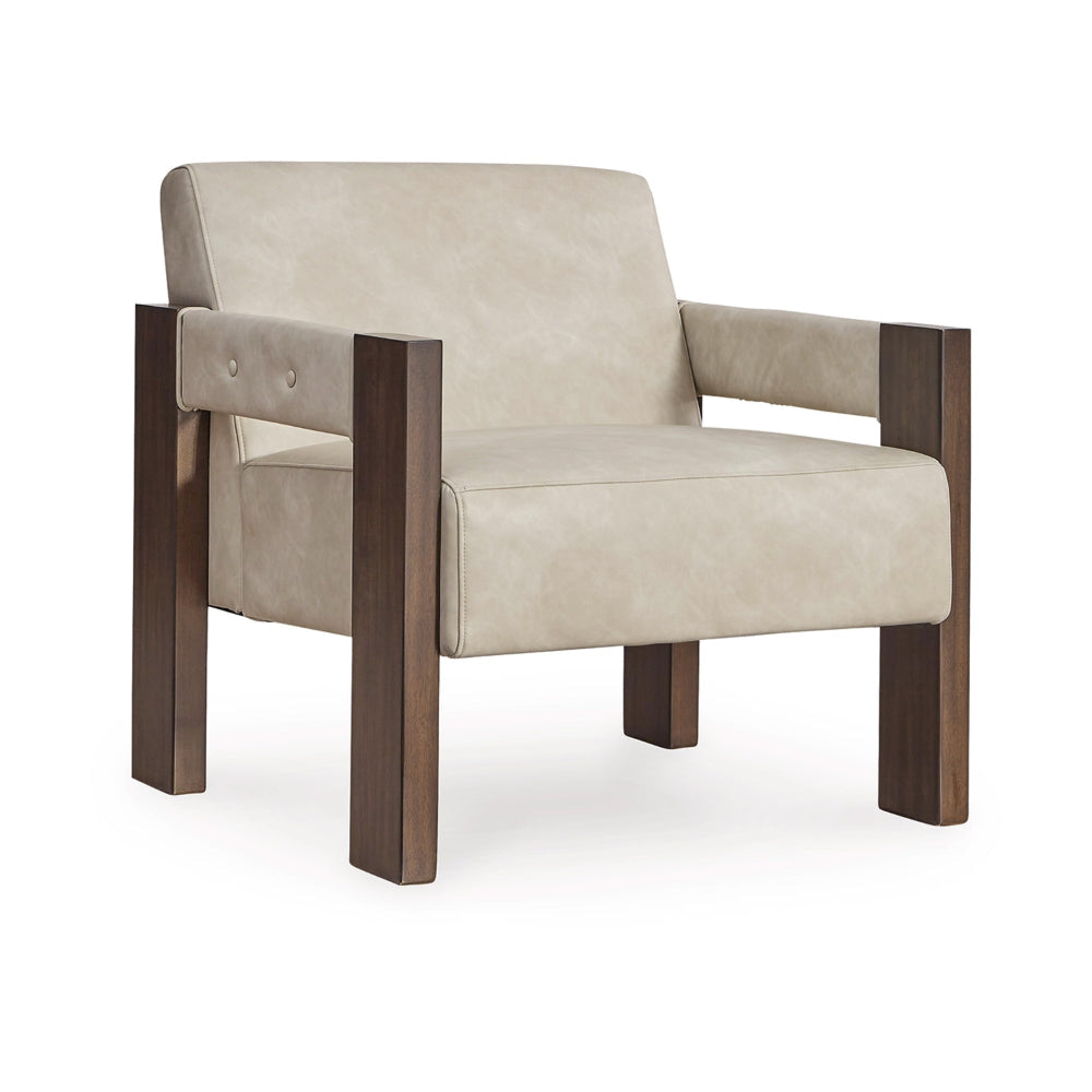 Ashley Live Accent Chair, Cushioned, White Faux Leather, Brown