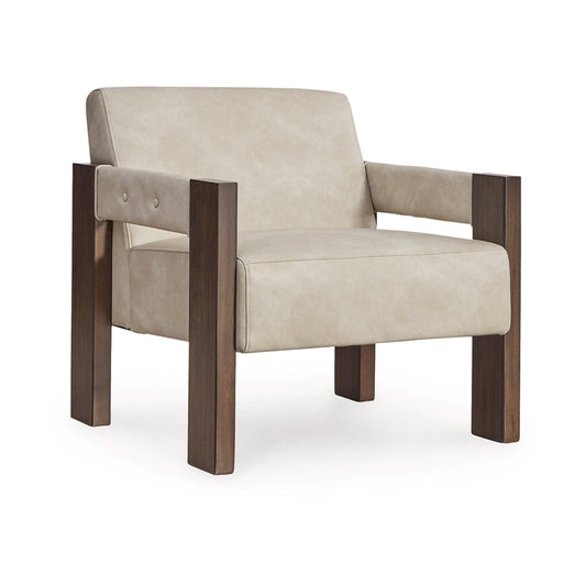 Live Accent Chair, Cushioned Seat, White Faux Leather, Espresso Brown Wood By Casagear Home