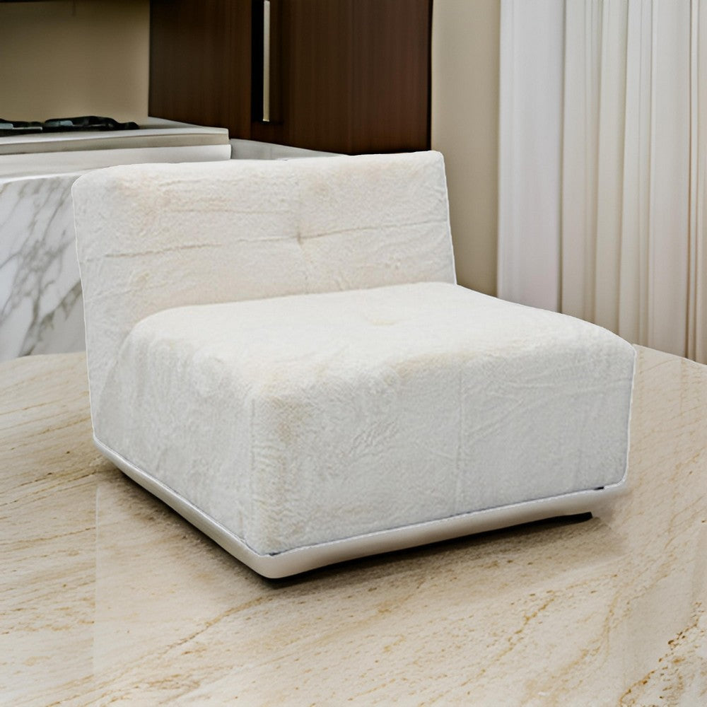 Accent Chair Cushioned Tufted Seat and Back White Polyester Faux Fur By Casagear Home BM318661