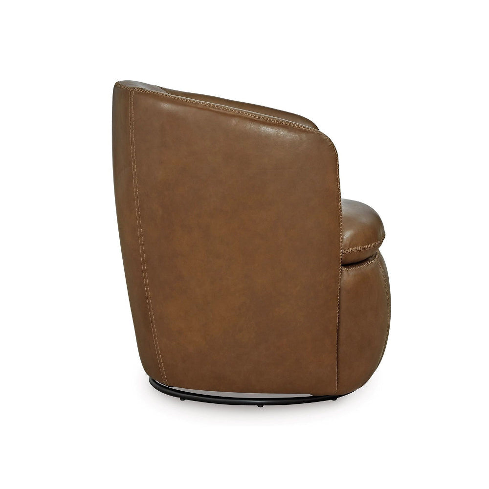 Ashley Niko Swivel Accent Chair Round Barrel Brown Grain Leather BM318664