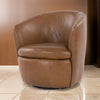 Ashley Niko Swivel Accent Chair, Round Barrel, Brown Grain Leather