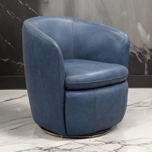 Ashley Niko Swivel Accent Chair, Round Barrel, Blue Grain Leather