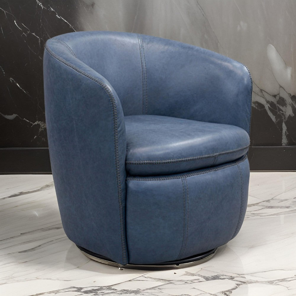 Ashley Niko Swivel Accent Chair, Round Barrel, Blue Grain Leather