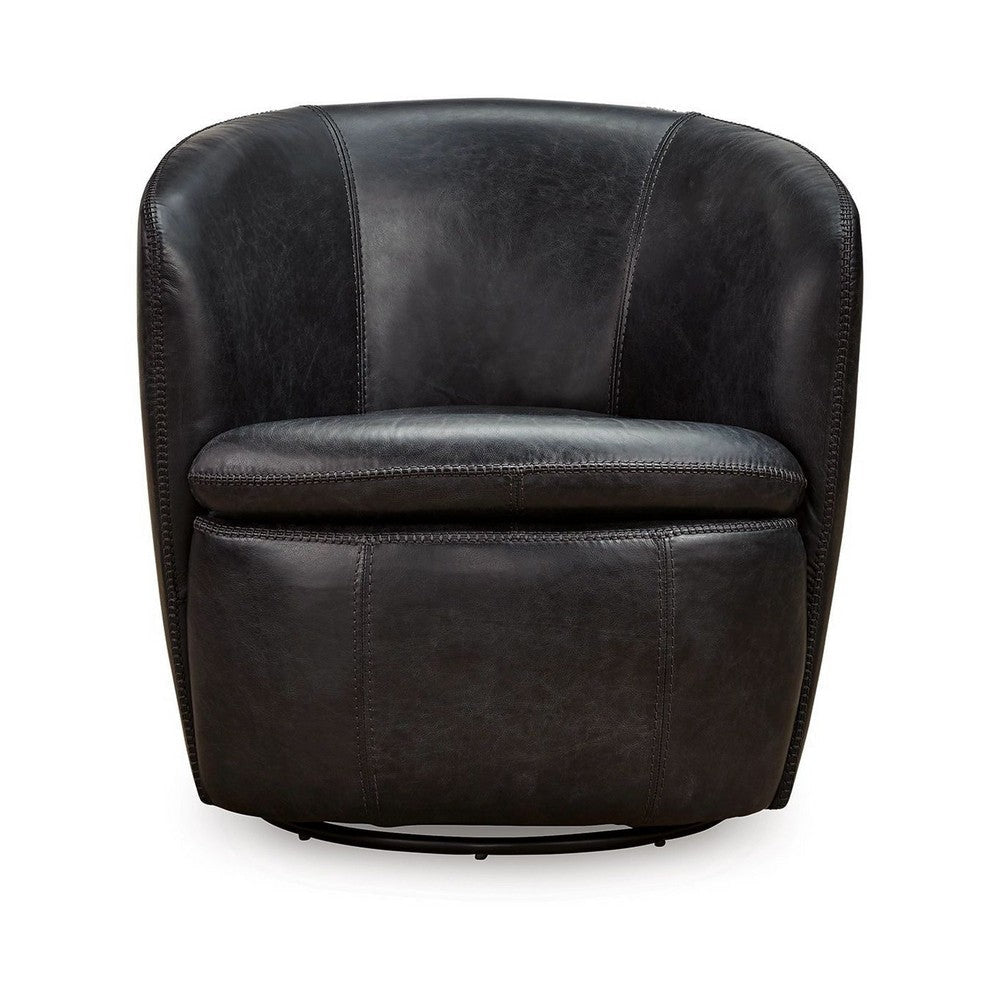 Ashley Niko Swivel Accent Chair Barrel Dark Blue Grain Leather BM318666