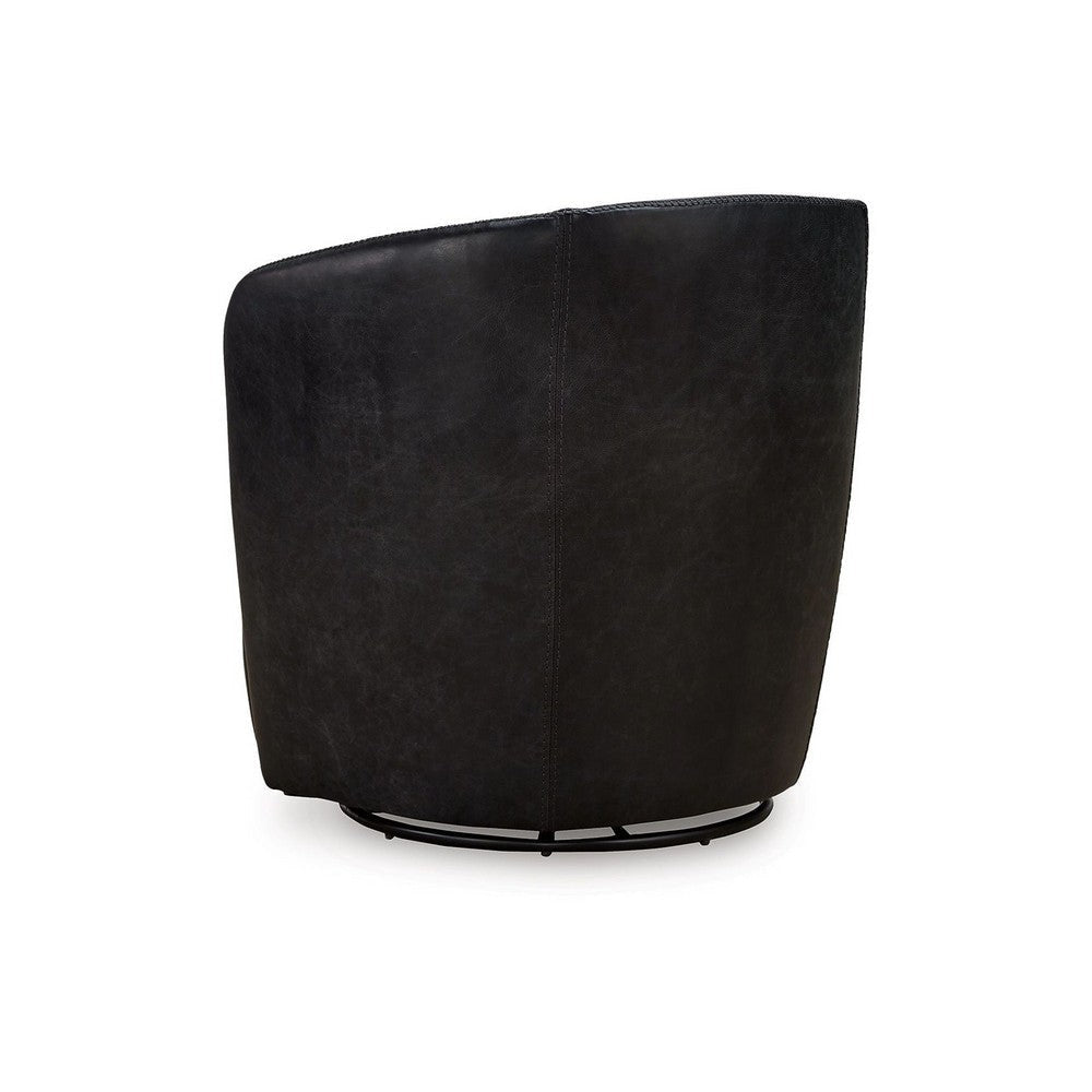 Ashley Niko Swivel Accent Chair Barrel Dark Blue Grain Leather BM318666
