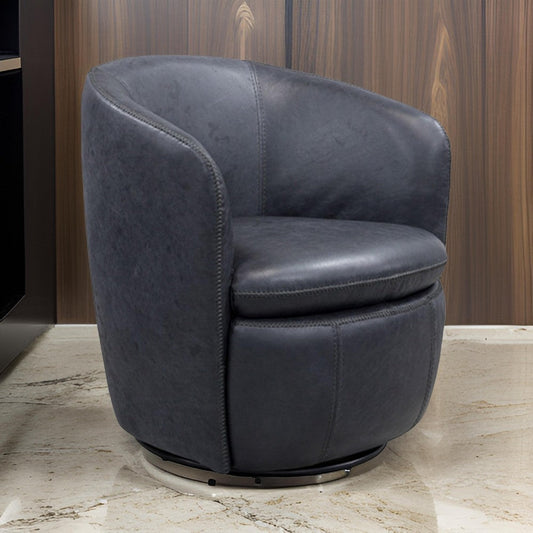 Ashley Niko Swivel Accent Chair, Barrel, Dark Blue Grain Leather