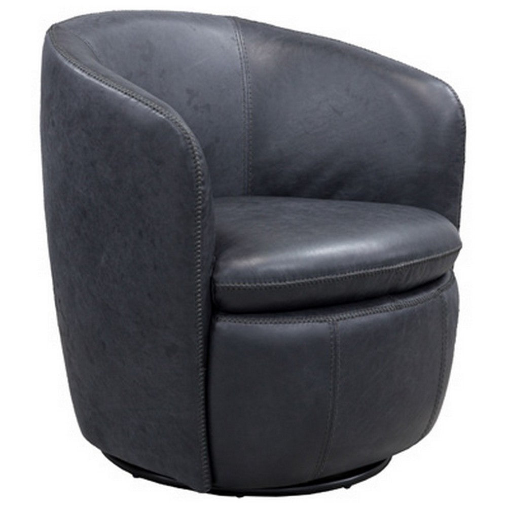 Ashley Niko Swivel Accent Chair Barrel Dark Blue Grain Leather BM318666