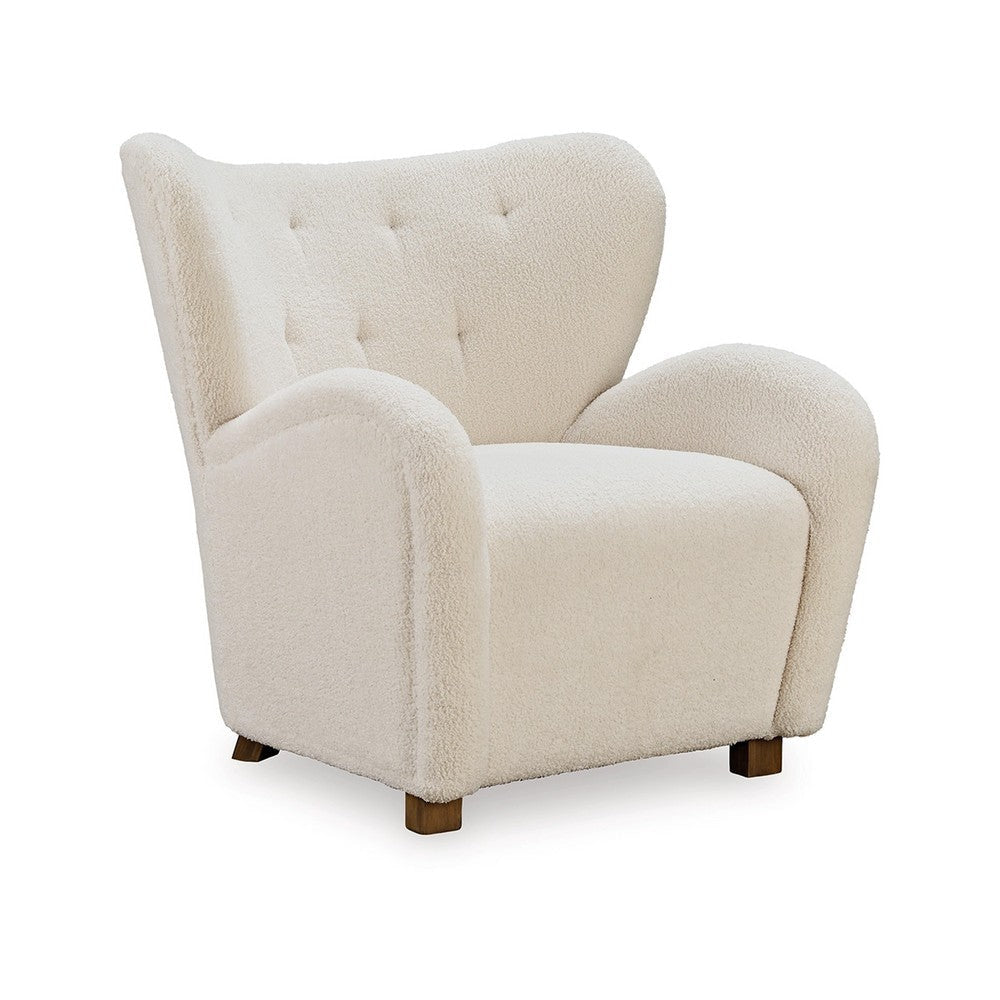 Ashley Lao Accent Chair, Wingback Design, Tufted Back, Beige, Brown