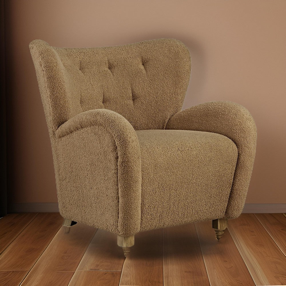 Lao Accent Chair Wingback Design Cushioned Tufted Back Brown Polyester By Casagear Home BM318669