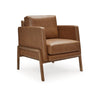 Accent Chair, Classic Retro Cushions, Brown Faux Leather, Natural Wood By Casagear Home