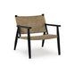 Accent Chair, Natural Brown Jute, Curved Seat, Modern Black Wood Frame By Casagear Home