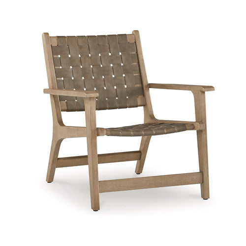 Ashley Accent Chair, Taupe Faux Leather Strips, Basket Weave Brown