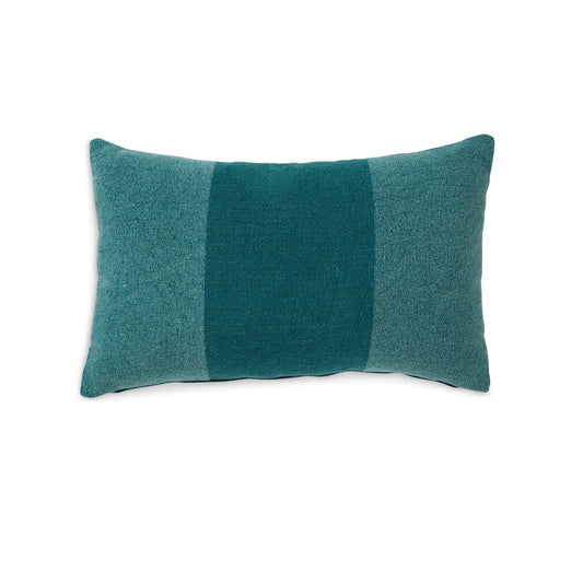 Ako Lumbar Pillow Set of 4, 14 x 22, Stonewashed Stripe Design, Teal Blue By Casagear Home